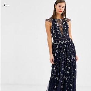 ASOS tall embroidered w sequin navy dress